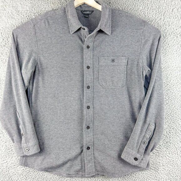 Eddie Bauer Shirt Men Large Gray Flannel Workwear Outdoor Hike Camp Fish Stretch - Picture 1 of 10